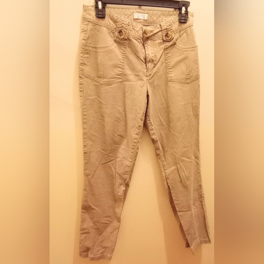 NEW TAN JEANS BY CHRISTOPHER AND BANKS, SIZE 4, STRAIGHT, 98%COTTON 2%SPANDEX